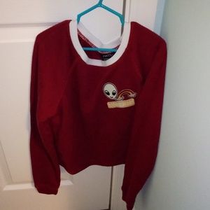 rue21 wine red cropped long sleeve with patches